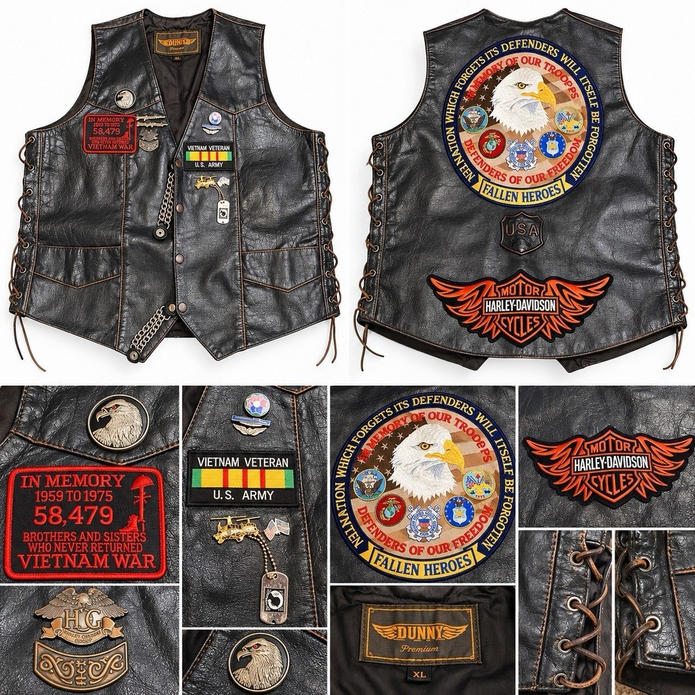 Vintage Leather Biker Vest Men Size 2XL Black With Patches And Pins